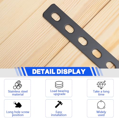 Zonon 10 Pcs 16 Inches Flat Straight Brace Brackets Adjustable 201 Stainless Steel Mending Plate 408mm/16 '' Length 16 Screw Hole Straight Bracket, 2.8 mm Thickness, Slot for 5/16" Screw (Black) - color: Black