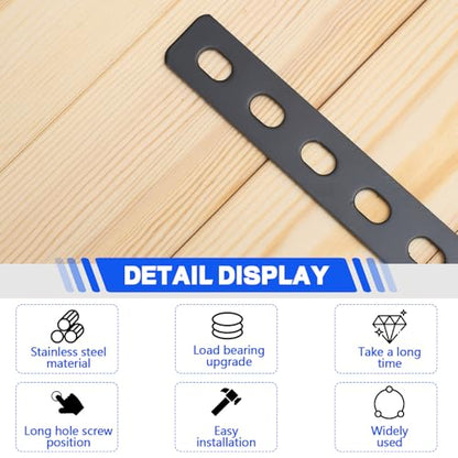 Zonon 10 Pcs 16 Inches Flat Straight Brace Brackets Adjustable 201 Stainless Steel Mending Plate 408mm/16 '' Length 16 Screw Hole Straight Bracket, 2.8 mm Thickness, Slot for 5/16" Screw (Black) - color: Black
