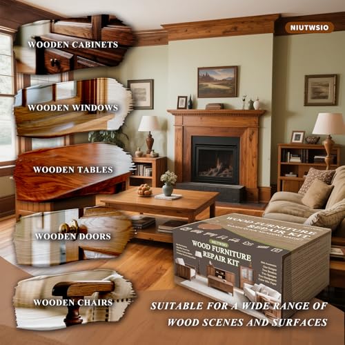Wood Furniture Repair Kit – Set of 34 with Putty, Beewax, Fillers & Markers