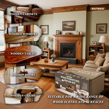Wood Furniture Repair Kit – Set of 34 with Putty, Beewax, Fillers & Markers