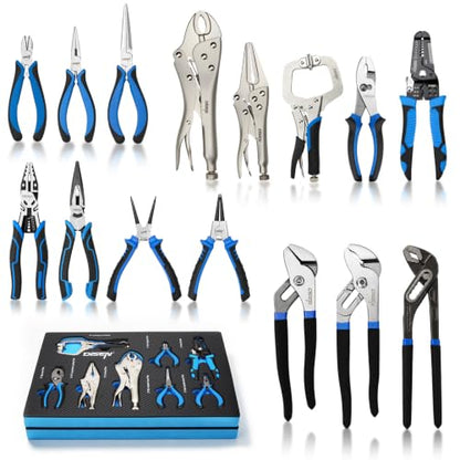 DISEN Pliers Set 15 Pieces Full Assortment of Plier with EVA - color: Bue-black 15pcs