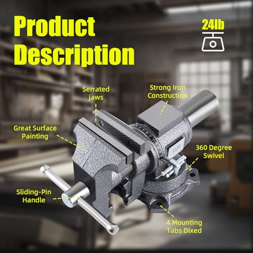 FATO 5” 360° Ductile Iron Bench Vise, 8800LB Force Black - size: MultipurposeSwivel-5"