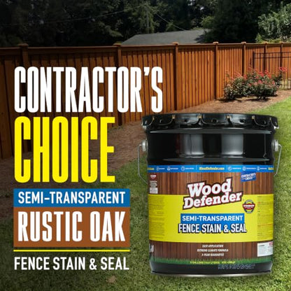 Wood Defender Semi-Transparent Fence Stain and Seal, Rustic Oak, 5-Gallon - color: Rustic Oak, size: 5 Gallon