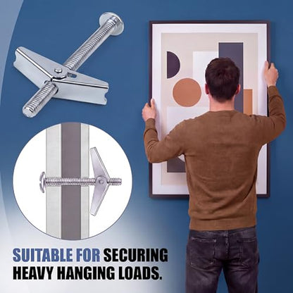 100-Pack 1/4" x 4" Toggle Bolts, Heavy Duty Spring Toggle Anchors for Thick Drywall and Plaster, Zinc Plated Steel Hollow Wall Butterfly Bolts for Mounting Shelving Cabinets TV Brackets - size: 1/4" x 4"