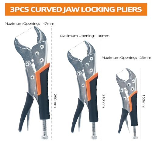 5-Piece Locking Pliers Set, 5", 7" & 10" Curved Jaw Adjustable Vise Grip Pliers and 7" & 9" Long Nose Welding Clamps for DIY Projects,Mechanic and Woodworking - size: L 5-10 inch w/ rubber handle