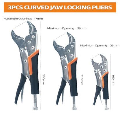 5-Piece Locking Pliers Set, 5", 7" & 10" Curved Jaw Adjustable Vise Grip Pliers and 7" & 9" Long Nose Welding Clamps for DIY Projects,Mechanic and Woodworking - size: L 5-10 inch w/ rubber handle