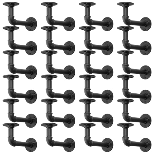 MUZIK 24Pc 7"×4" L Pipe Shelf Bracket, Heavy Duty Wall Mount, DIY Shelving - size: 7*4 Inch, style: 24 Pack