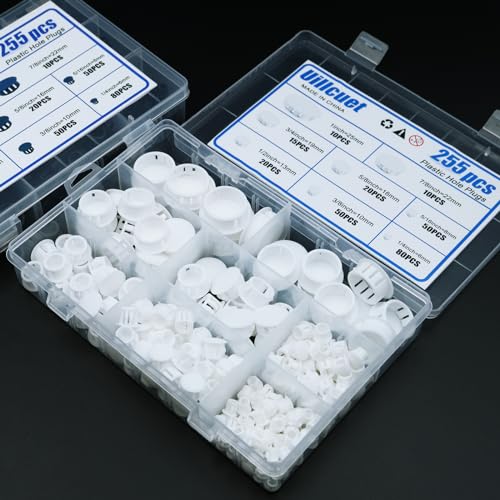 255PCS Plastic Hole Plugs White Plastic Plug Kit Flush Type Hole Plugs - size: 255PCS-8Size-White