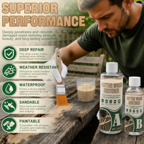 JAOJAO Epoxy Wood Filler with Epoxy Resin and Hardener, Wood Flour