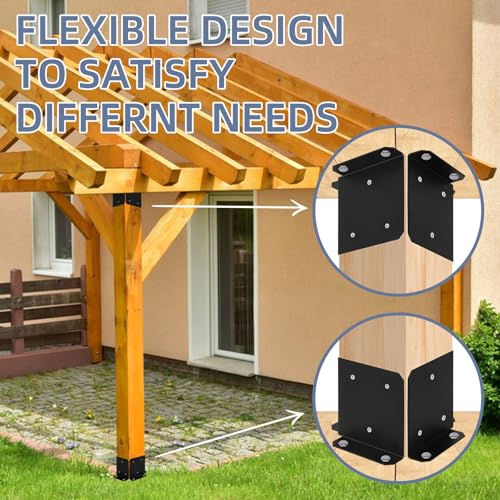 Post Anchor Brackets Kit for 6x6 8x8 Post, Adjustable Post Base Heavy Duty Half Column Support Bracket for Pergola Railing Mailbox Deck Black 8 PCS