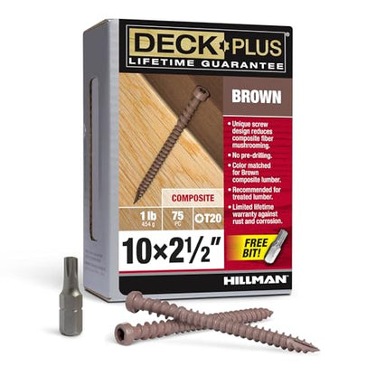Deck Plus Brown Star-Drive Composite Deck Screws #10 x 2-1/2", 75 Pk