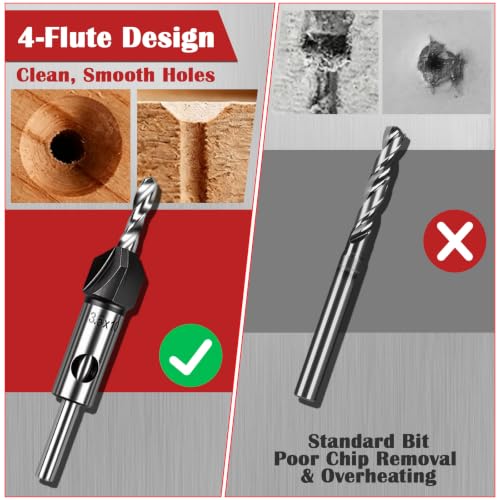 Countersink Drill Bit Set with Adjustable Depth, 4 Sizes for Wood