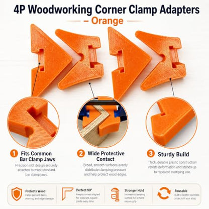 4PCS 90 Degree Corner Clamp for Gluing and Assembly, Compatible with Irwin Quick Grip Clamp Angle Clamps Adapter, Right Angle Clamps, Corner Support for Frame Box Cabinet Assembly