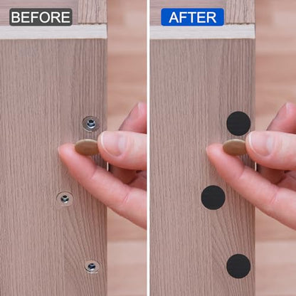 Uxcell 7 Sheets/378PCS Self Adhesive Screw Hole Stickers, 2.1cm/0.83" PVC Screw Hole Covers for Furniture, Wood Cabinet, Wall, Table, Bookcase, Black - color: Black
