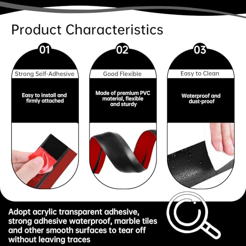 36" Self-Adhesive Vinyl Floor Transition Strip for Doorways – Waterproof Carpet Threshold Cover (Black, Fits Heights 1/2''~3/5'')