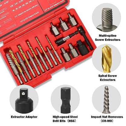 22Pcs Screw Extractor Set Left Hand Drill Bit Set with Hex Adapter - size: 22Pcs