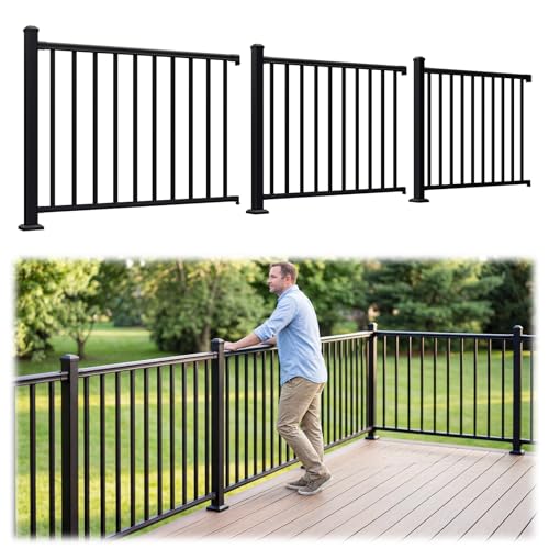 Egadis 3 Pack 42 in x 4 ft Modular Aluminum Porch and Deck Railing Kit - color: Level 4ft - 3Pack