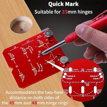 Adjustable Cabinet Hinge Jig - 35mm Drill Guide Tool, Compatible with 45mm & 48mm Concealed Hinges, Precision Hardware Installation Tool for Cabinet Doors, Wardrobes & Furniture