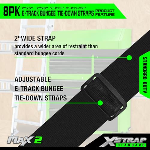 XSTRAP STANDARD 8 Pack E-Track Bungee Tie-Down Straps, Securing Straps Kit - size: Pack of 8