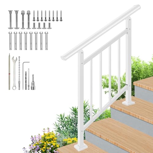 Upgrade 2 in 1 Stair Handrail&Horizontal Railing, 3 Step Stair Railing Kit - color: White, size: 3 Steps