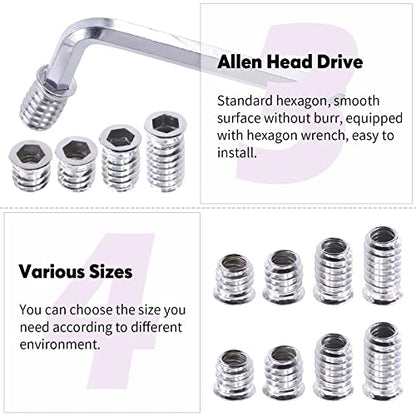 Swpeet 50Pcs 5/16"-18 x 25mm Carbon Steel White Zinc Plated Carbon Furniture Screw in Nut Threaded Wood Inserts Threaded Inserts Bolt Fastener Connector Hex Socket (5/16"-18 x 25mm) - size: 5/16"-18 x 25mm