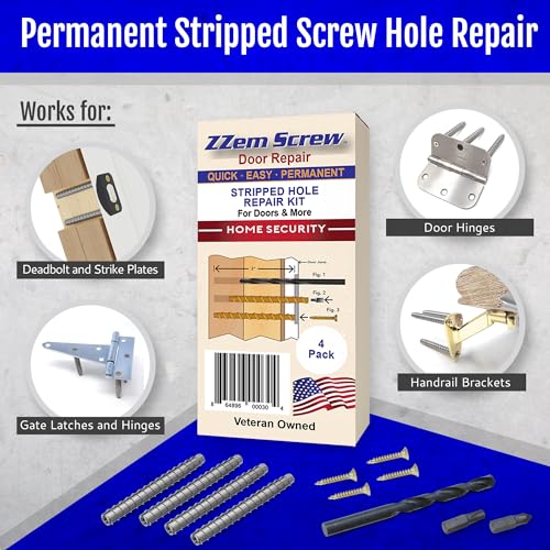 4-Pack #9 x 3 Permanent Stripped Door Hinge Screw Hole Repair Kit - size: 4 Pack
