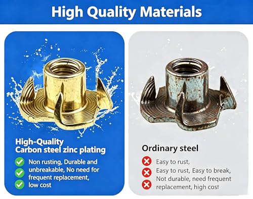 3/8"-16 T-Nuts for Climbing Holds: 22 Pack 4 Pronged Tee Nuts Zinc Plated Threaded Inserts - No Rust No Spin - size: 3/8"-16（22Pack）