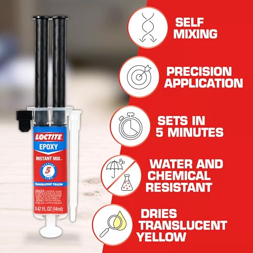 Loctite Epoxy Instant Mix, Translucent Yellow, 0.47 fl. oz. Syringe, 6 Pack - 5 Minute Set, Strong Bonding 2 Part Epoxy - size: 0.47 fl oz (6 Pack), style: Instant Mix