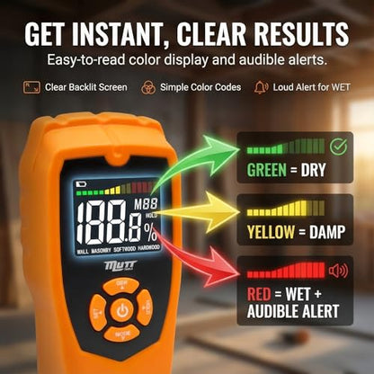 Mutt Tools Moisture Meter for Drywall Walls Pinless Wood Detector