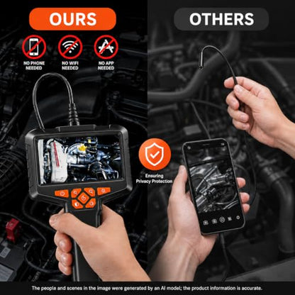 50FT Borescope Camera with Light, 4.3" Screen Inspection Camera, No WiFi - style: 50FT 4.3" Single Lens