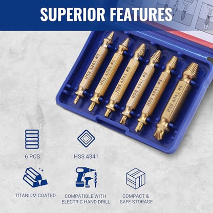 WORKPRO 6PCS Stripped Screw Extractor Set with Portable Case, Titanium Coated
