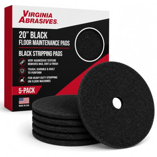 Black Floor Maintenance Pads, Heavy-Duty Stripping & Scrubbing, 20", 5 Pack - color: Black, size: 20"