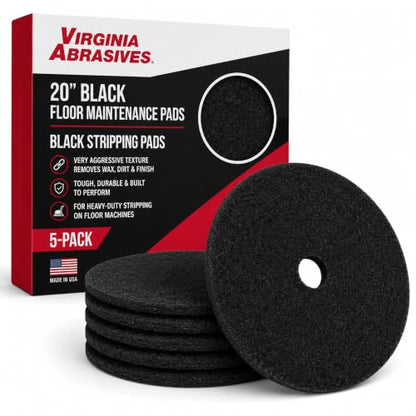 Black Floor Maintenance Pads, Heavy-Duty Stripping & Scrubbing, 20", 5 Pack - color: Black, size: 20"