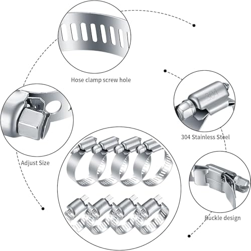 40 Pcs Hose Clamps Stainless Steel, 6-51mm Adjustable Worm Gear Pipe Clamps - size: 40 pcs (1/4'' - 2'')