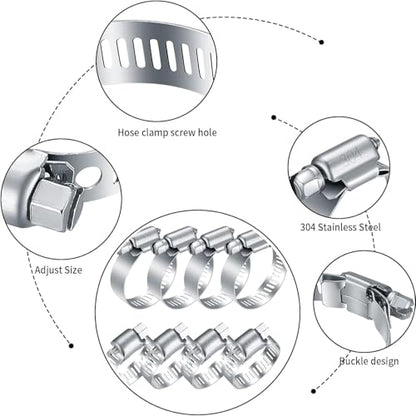 40 Pcs Hose Clamps Stainless Steel, 6-51mm Adjustable Worm Gear Pipe Clamps - size: 40 pcs (1/4'' - 2'')