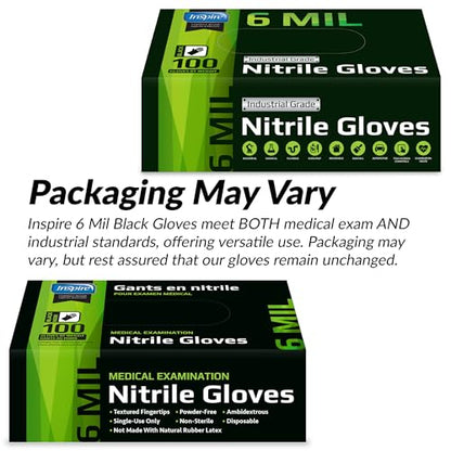 Inspire Black Nitrile Gloves HEAVY DUTY 6 Mil Nitrile Chemical Resistant Medical Cooking Cleaning Disposable Black Gloves - size: XXL, style: Black 6mil Box of 100