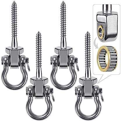 BeneLabel Heavy Duty Swing Hangers with Bearings - Set of 4 Stainless Steel 304 Screw Brackets for Hanging Chairs, Swings, Hammocks, Punching Bag - Indoor & Outdoor Use - 1500LB Capacity - color: 4 pack - 2.6"