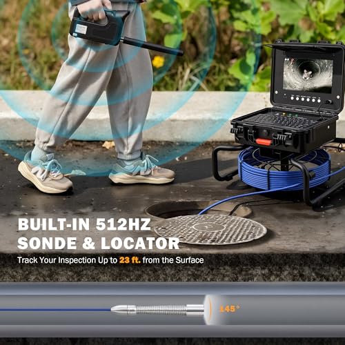 ZELCAN 10.1" Self-Leveling Sewer Camera with 512Hz Locator, Sewer Inspection Camera with 100 ft. Cable & Digital Length Counter, Rechargeable Drain Pipe Camera with Keyboard & 12 LED Lights - size: Updated 10.1 in. / 100FT