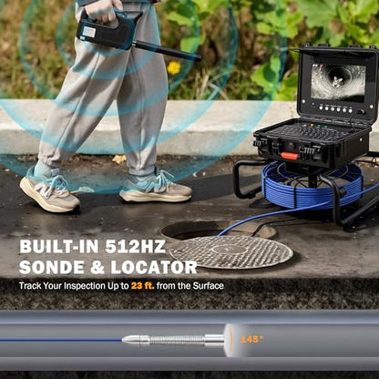 ZELCAN 10.1" Self-Leveling Sewer Camera with 512Hz Locator, Sewer Inspection Camera with 100 ft. Cable & Digital Length Counter, Rechargeable Drain Pipe Camera with Keyboard & 12 LED Lights - size: Updated 10.1 in. / 100FT