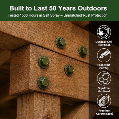 Timber Screws #14 x 2.5 inch, Heavy Duty Wood Screws with Hex Socket, Green Outdoor Lag Screws for Deck, Fence, Garden Self-Tapping, Rust-Resistant Coated, Sample Pack (30pcs) - size: #14 x 2.5" 30PCS