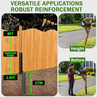 Fence Post Repair Kit, 2-Pack Heavy Duty Steel Fence Post Anchor Stakes - color: 2 Pack/Black