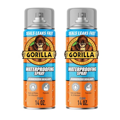 Gorilla Waterproofing Spray, Clear, 14 oz, 2-Pack, Flexible Sealant - color: Clear, size: 2 - Pack