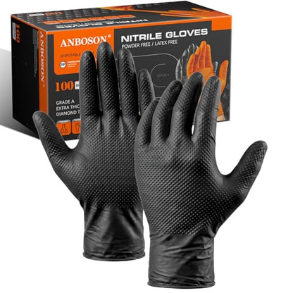 ANBOSON 10 Mil Heavy Duty Mechanic Nitrile Gloves, Large Black 100 Count - color: Black-100, size: Large
