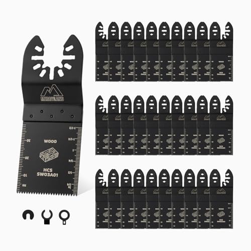 Merryland 33 Pack Oscillating Multitool Blades Kit, 30pcs 1 3/8 inch High Carbon Steel Saw Blades with 3 Clips Adapters, Universal Quick Release Fit for Wood Plastic Drywall, OMTAA033D1