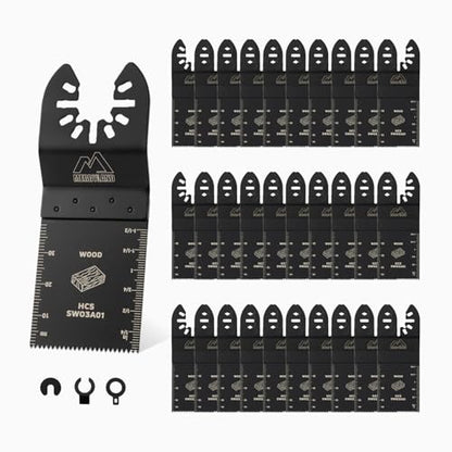 Merryland 33 Pack Oscillating Multitool Blades Kit, 30pcs 1 3/8 inch High Carbon Steel Saw Blades with 3 Clips Adapters, Universal Quick Release Fit for Wood Plastic Drywall, OMTAA033D1