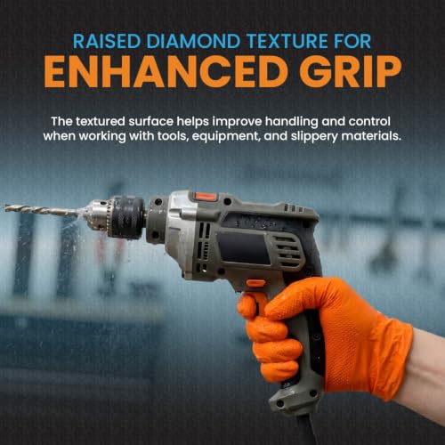 Nitrile Diamond Texture Gloves, 8 Mil Industrial Disposable Glove - color: Orange, size: Large