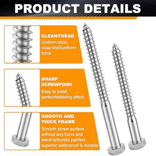 Hex Head Lag Bolts for Wood, Lag Screws 1/4" x 1-1/2",50 PCS - size: 1/4" x 1-1/2"