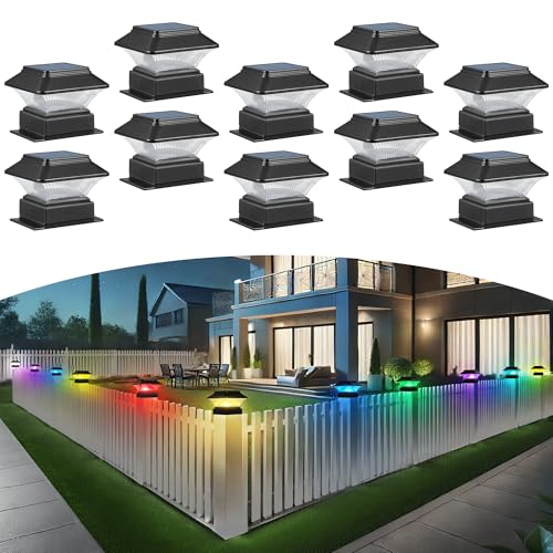 RGBW Solar Lights for 4x4 Posts, Warm White Light, 10 Pack - color: RGBW Black-Classic, size: 10 Pack