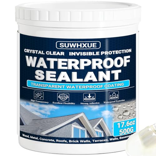 Clear Waterproof Sealant, SUWHXUE 17.6oz/500G Water-Based Transparent Waterproof Leak Repair Coating, Invisible Flexible Sealant for Concrete Walls Wood Metal Roof Water Sealer Indoor & Outdoor - size: 17.6 Oz