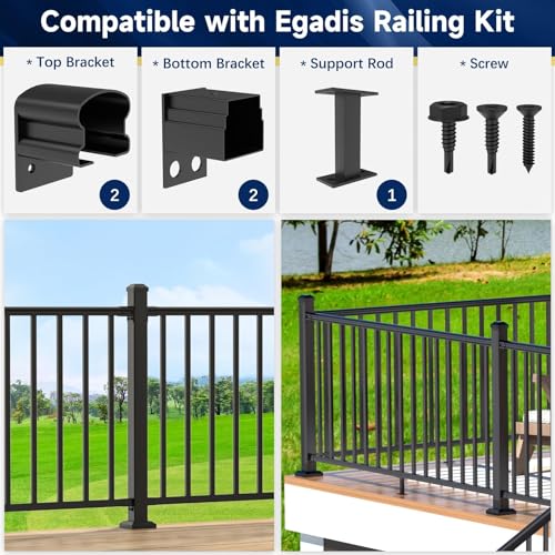 Egadis 4 Pack Aluminum Fixed Railing Bracket with Level Foot - color: The Brackets with Support Rod- Fixed